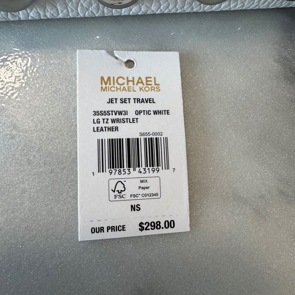 MICHAEL KORS Optic White Leather Studded Jet Set Travel Wristlet Clutch - Picture 5 of 5